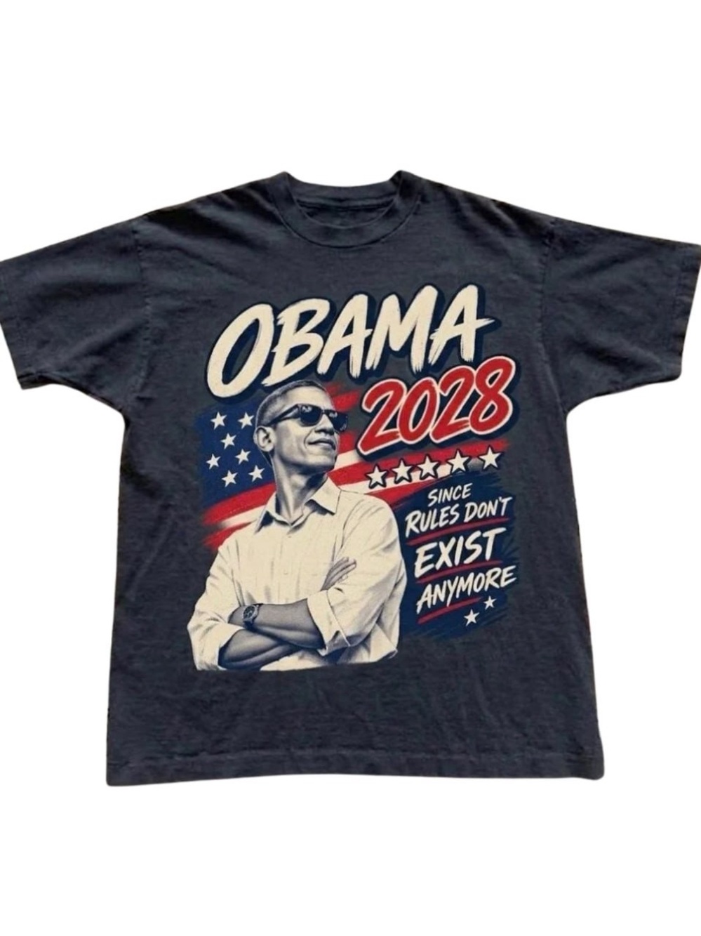 Black Short-Sleeve Graphic Tee with Obama Red, White & Blue Print